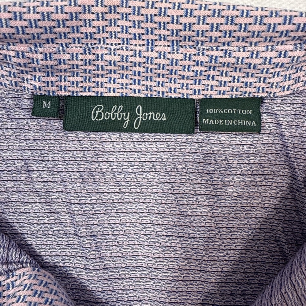 SHIRT GOLF POLO Bobby Jones Mens MEDIUM S/S Classic Geometric PINK GRAY